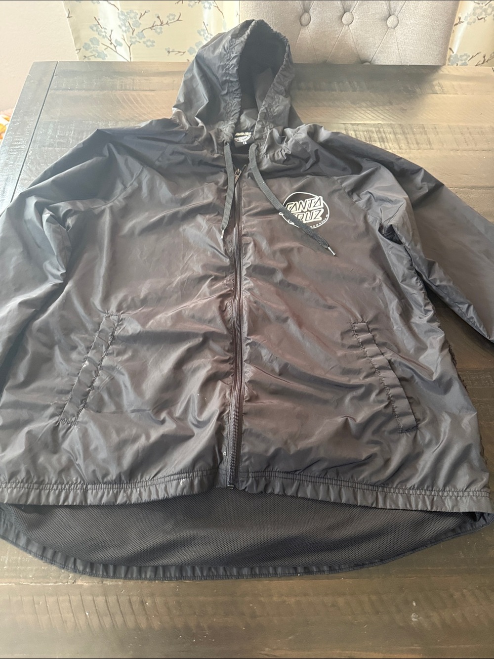 Santa Cruz Skateboards Black Hooded Windbreaker with Logo